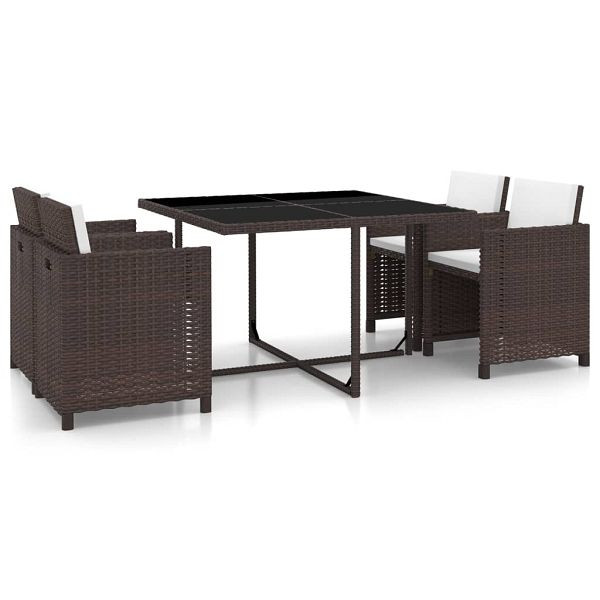 vidaXL 5-teilig Garten-Essgruppe mit Auflagen Poly Rattan Braun, 43899