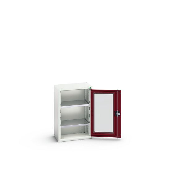 bott verso Flügeltürschrank mit Sichtfenster, mit 2 Fachböden, BxTxH: 525 x 350 x 800 mm, Lichtgrau / Purpurrot, 16926070.24