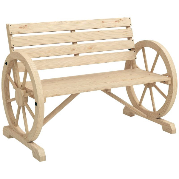 Outsunny Gartenbank, Wagenrad-Design, für 2 Personen, Naturholz, dunkelbraun, 105 x 5 x 56 x 79 cm, Natur, 84B-183V00ND