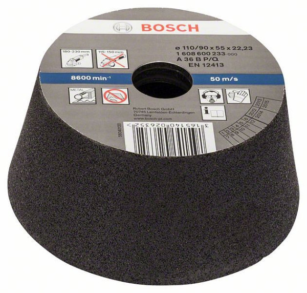 Bosch Schleiftopf, konisch-Metall/Guss 90 mm, 110 mm, 55 mm, K 36, 1608600233