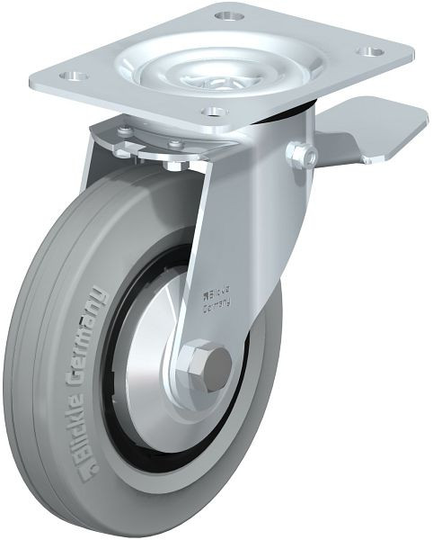 Blickle LE-VPP 160G-ST-SG-FA Stahlblech-Lenkrolle mit Anschraubplatte & Feststeller, Vollgummi, Schwarz, 749731