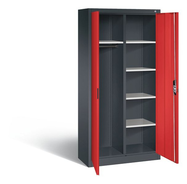 C+P Akten-/Garderobenschrank Acurado, H1950xB930xT400mm, Farbe: Schwarzgrau / feuerrot, Muldengriff, 5 OH, 9260-30 S10410