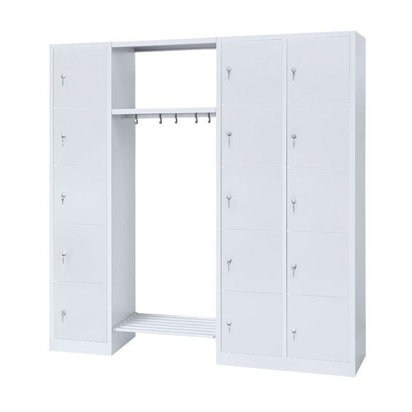 Lüllmann Garderobe, 1 Abteil links, 2 Abteile rechts, je 5 Fächer, 1800 x 1915 x 500 mm, lichtgrau, 525540
