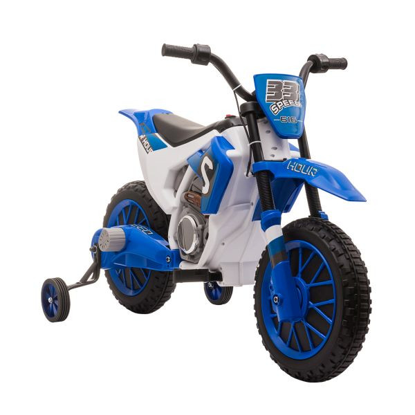 HOMCOM Elektromotorrad Kindermotorrad mit 2 abnehmbaren Stützrädern für Kinder ab 3 Jahren PP Metall Blau+Weiß 106,5 x 51,5 x 68 cm, 370-165V90BU