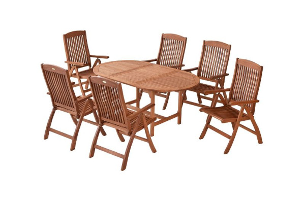 Merxx Maracaibo Set 7-teilig, 6 Maracaibo Klappsessel, 1 Ausziehtisch oval 120 (170) x 100 cm, FSC Eukalyptusholz, 50032-011