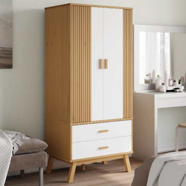 vidaXL Kleiderschrank OLDEN Weiß Braun 76,5x53x172cm Massivholz Kiefer, 358596