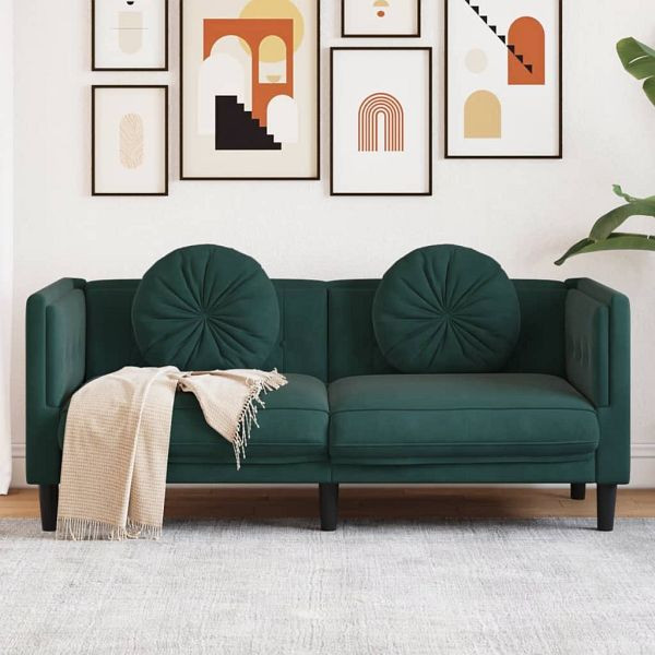 vidaXL Sofa mit Kissen 2-Sitzer Dunkelgrün Samt, 372634