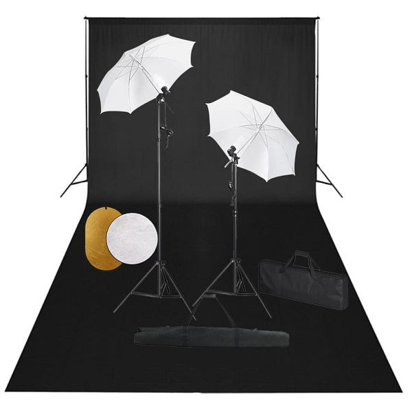 vidaXL Fotostudio-Set mit Leuchten, Schirmen, Hintergrund, Reflektor, 3067077