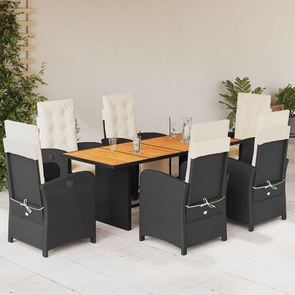 vidaXL 7-teilig Garten-Essgruppe mit Kissen Schwarz Poly Rattan, 3212502