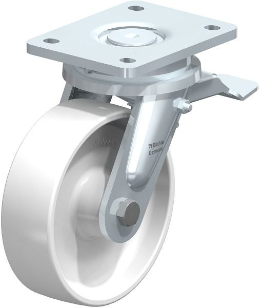 Blickle LO-PO 160G-ST Stahlgeschweißte Schwerlast-Lenkrolle mit Feststeller, Polyamid, Weiß, 739203