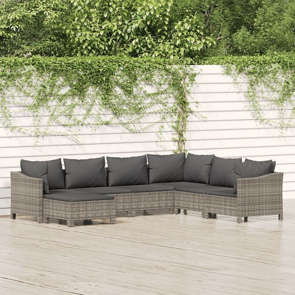 vidaXL 7-teilig Garten-Lounge-Set mit Kissen Grau Poly Rattan, 3187296