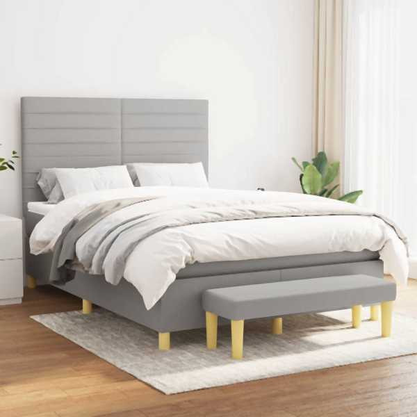 vidaXL Boxspringbett mit Matratze Hellgrau 140x190 cm Stoff, 3137229