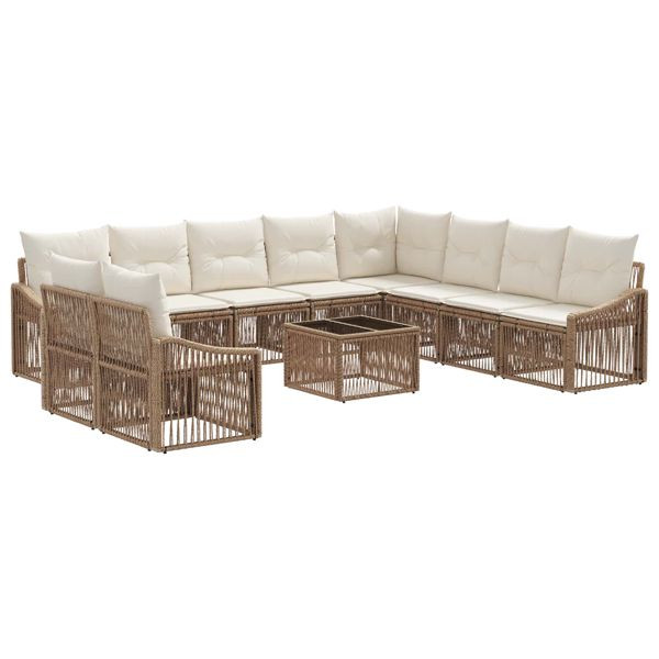vidaXL Gartensofa-set 11-teilig Beige Poly-Rattan, 3436056