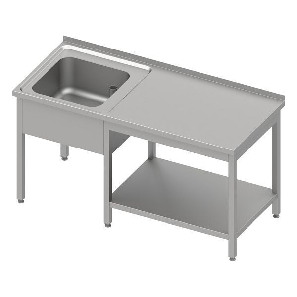 Stalgast Cheftisch mit Grundboden unter der Arbeitsfläche, mit einem Becken links 1400x600x850 mm, mit Aufkantung, verschweißt, VST14625LA