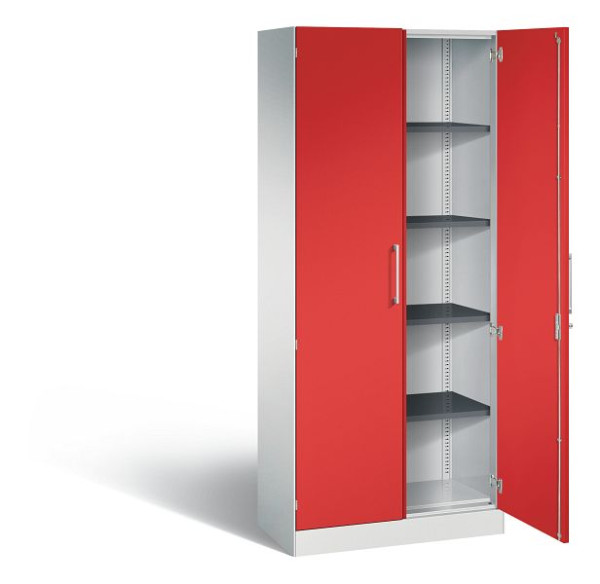 C+P Flügeltürenschrank Asisto, H1980xB800xT435mm, Farbe: Lichtgrau / feuerrot, Bügelgriff, 5 OH, 141003-000 S10195