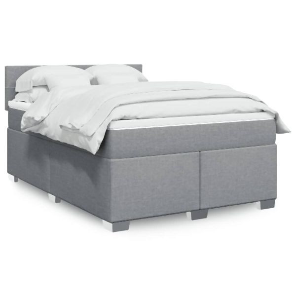 vidaXL Boxspringbett mit Matratze Hellgrau 140x200 cm Stoff, 3288211