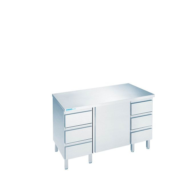 CHROMOnorm Arbeitsschrank mit Flügeltür und Schubladenblöcken, Tiefe 600mm, Tischplatte allseits abgekantet, SF0612AS3B0