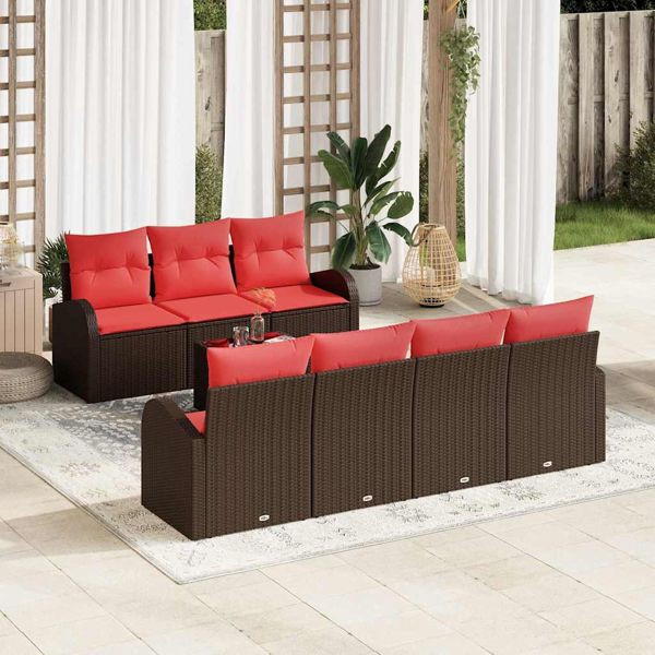 vidaXL Gartensofa-Set mit Speicher 8-teilig Beige und Rot Poly-Rattan, 3354623