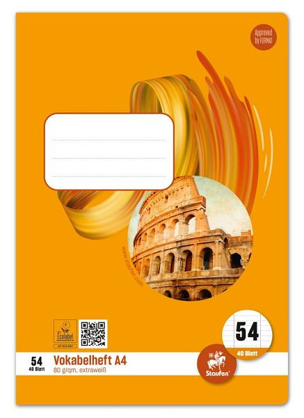 Staufen Vokabelheft - LIN54, A4, 40 Blatt, 90 g/qm,9 mm liniert mit 2 Mittelstrichen, 040440054