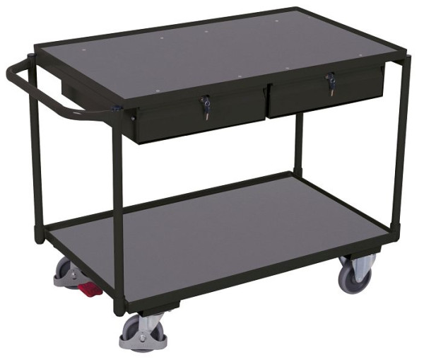 VARIOfit Tischwagen mit 2 Ladeflächen und 2 Schubladen, Außenmaße: 1.175 x 625 x 850 mm, RAL 7016 anthrazitgrau, sw-600.504/AG