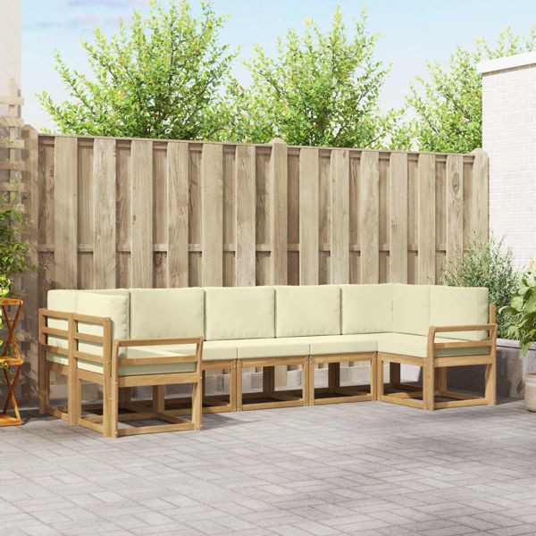 vidaXL Outdoor-Sofagarnitur mit Kissen 7-teilig Weiß und Creme, 3388154