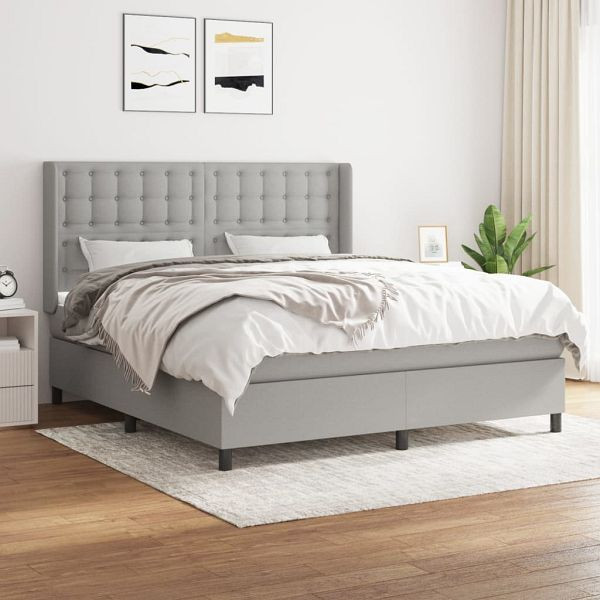 vidaXL Boxspringbett mit Matratze Hellgrau 160x200 cm Stoff, 3131761