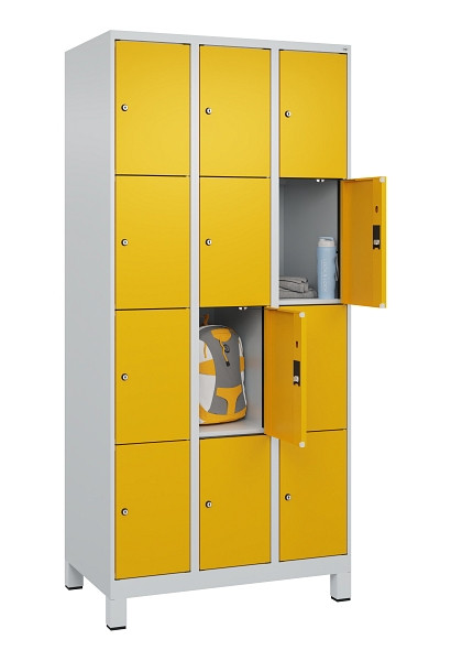 C+P Schließfachschrank Evolo PLUS, mit Füßen, 12 Fächer, 1950x900x500mm, 7035/1, Frontfarbe RAL 1004 Goldgelb, 049010-304 S10000