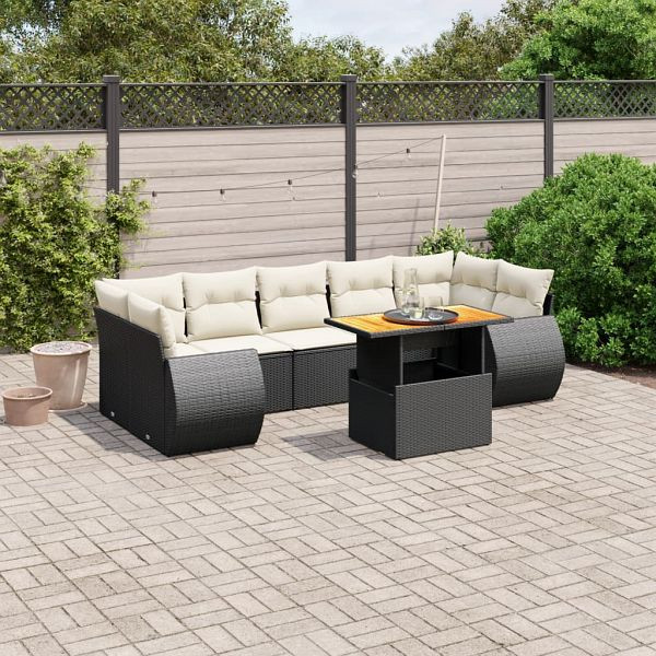 vidaXL 8-teilig Garten-Sofagarnitur mit Kissen Schwarz Poly Rattan, 3272106