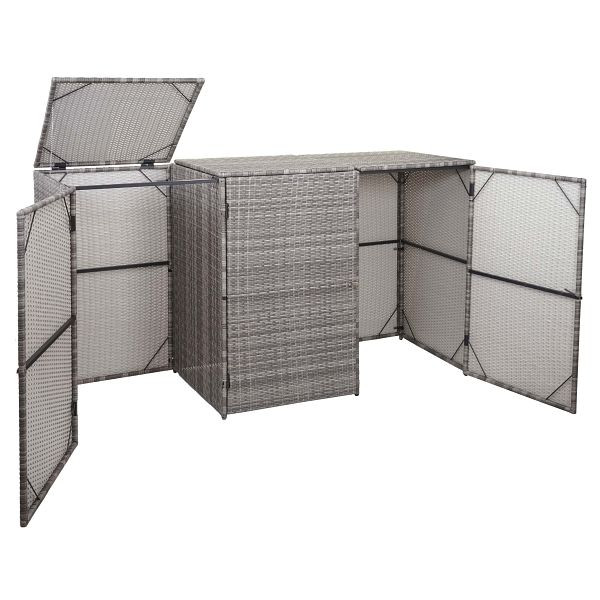 Mendler 3er-Mülltonnenverkleidung HWC-E25, Mülltonnenbox Mülltonnenabdeckung, Poly-Rattan 3x120l, grau, 65264+65265