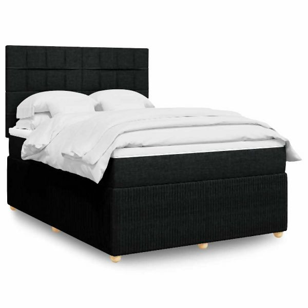 vidaXL Boxspringbett mit Matratze Schwarz 140x190 cm Stoff, 3294353