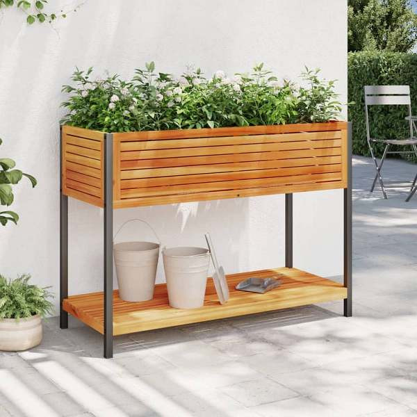 vidaXL Pflanzkübel mit Ablage 110x45x80 cm Massivholz Akazie und Stahl, 367618