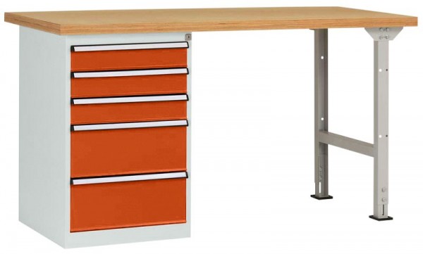 Manuflex Werkbanksystem COMBI Modell 7 mit Multiplexplatte, BxTxH = 2000 x 700 x 840 mm, Rotorange, WC5116.2001