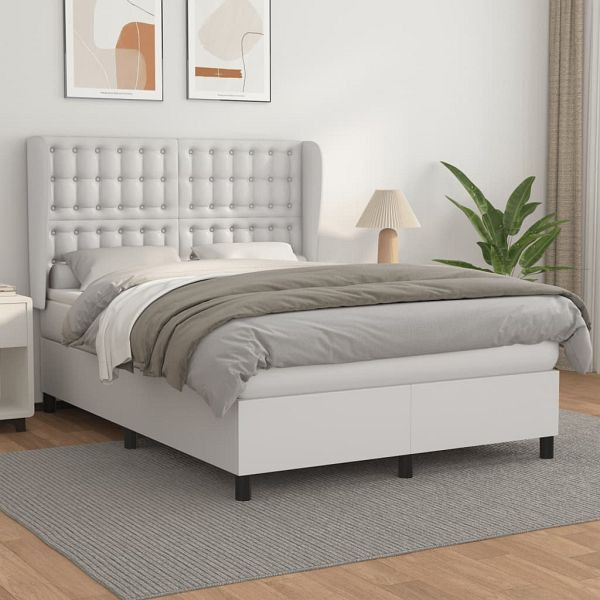 vidaXL Boxspringbett mit Matratze Weiß 140x190 cm Kunstleder, 3129028
