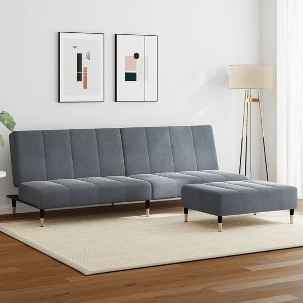 vidaXL Schlafsofa 2-Sitzer mit Fußhocker Dunkelgrau Samt, 3258146