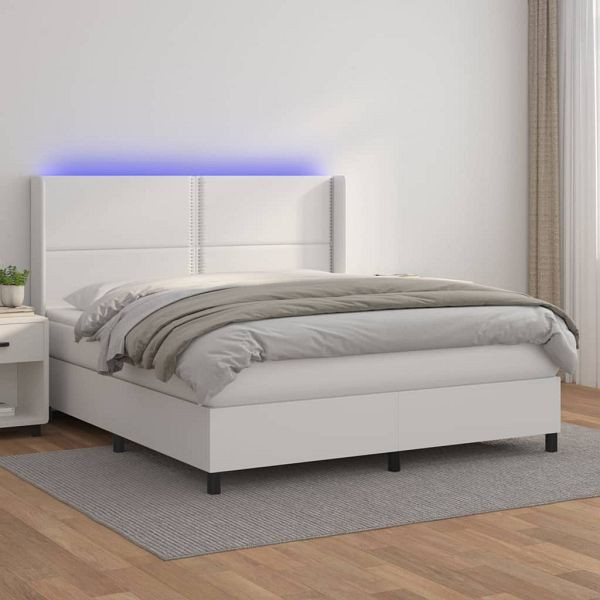 vidaXL Boxspringbett mit Matratze & LED Weiß 180x200 cm Kunstleder, 3139338