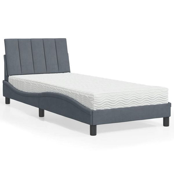 vidaXL Bett mit Matratze Dunkelgrau 90x190 cm Samt, 3208569
