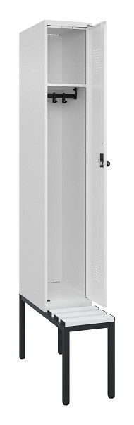 C+P Spind Evolo PLUS, 1 Abteile, 2120x300x815mm, 9016/9016, Haken 3, Drehriegel, Sitzfläche Kunststoff, Sitzbank, 0490507-10 S10074