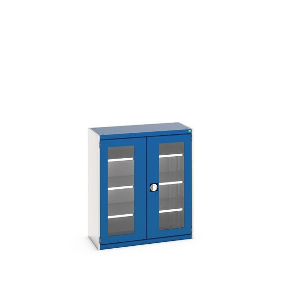 bott cubio Sichtfensterschrank bestückt, mit 3 Fachböden, BxTxH: 1050x525x1200mm, Enzianblau, 40013061.11V