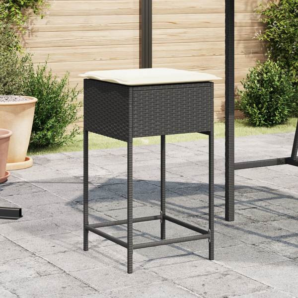 vidaXL Garten-Barhocker mit Kissen 2 Stück Schwarz Poly Rattan, UV-beständig, 368317