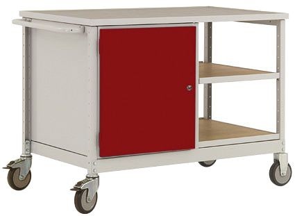 Manuflex ESD-Mobile Werkbank Modell 3 mit Tür und Einlegeböden, BxTxH 1135 x 590 x 805 mm, Rubinrot, LW1003.3003