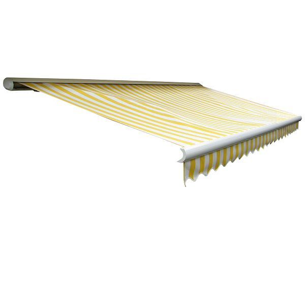 Mendler Elektrische Kassetten-Markise T123, Vollkassette Volant 4,5x3m, Polyester Gelb/Weiß, 70639+34432+34304