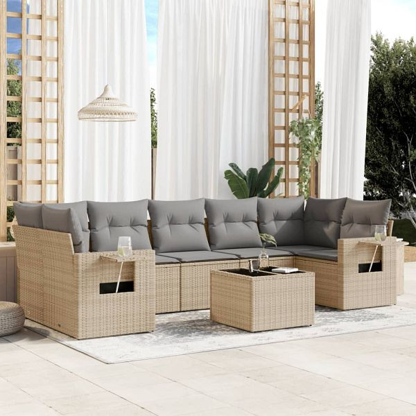 vidaXL 8-teilig Garten-Sofagarnitur mit Kissen Beige Poly Rattan, 3219938
