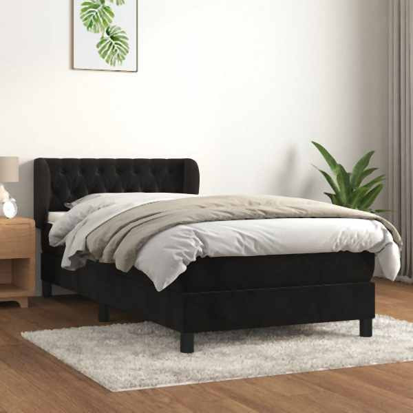 vidaXL Boxspringbett mit Matratze Schwarz 100x200 cm Samt, 3127657