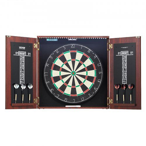 VEVOR Dartboard-Set: Offizielle Größe, Stahlspitzen, LED-Licht, leichter Aufbau, inkl. Zubehör, versteckbarer Schrank, MJTZZXBSKJLEY5IZIV9