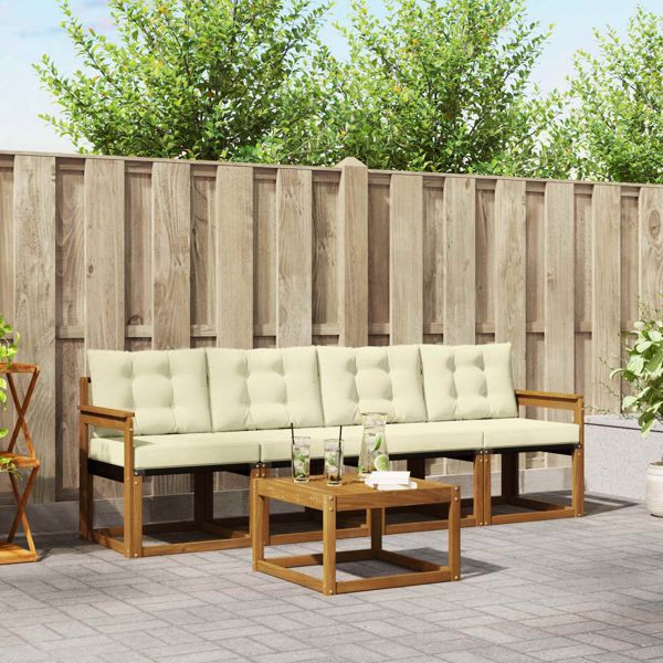 vidaXL Outdoor-Sofagarnitur mit Kissen 5-teilig Natur und Creme, 3368369