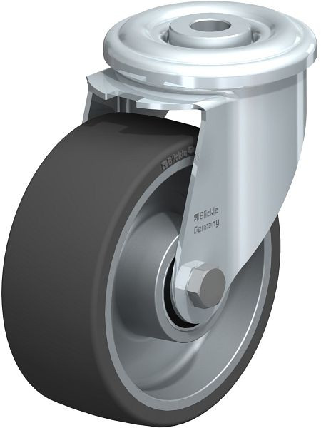 Blickle LIR-ALSI 100HKA Hitzebeständige Stahlblech-Lenkrolle mit Rückenloch, Silikon-Gummi, Schwarz, 754716