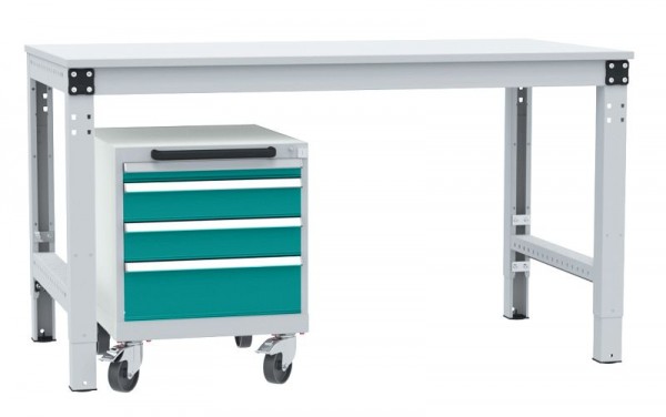 Manuflex Schubfachschrank BASETEC mobil, Nutzhöhe 400 mm mit 4 Schubfächern, in wasserblau RAL 5021, Wasserblau, SP1193.5021