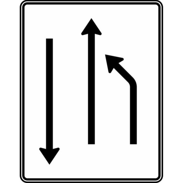 Stein HGS Einengungstafel mit Gegenverkehr, Einzug rechts, 1 Fahrstreifen in Gegenrichtung Nr. 532-10, RA1/Flachform 2mm, ohne Entfernungsangabe, 1600x1250mm, 532-10-111
