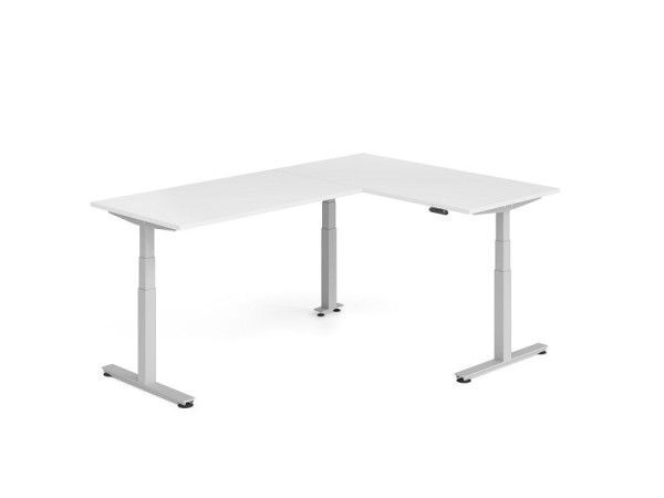 Hammerbacher Sitz-Steh-Winkeltisch 240x160cm Weiß/Silber, VXDSMW1616/W/S