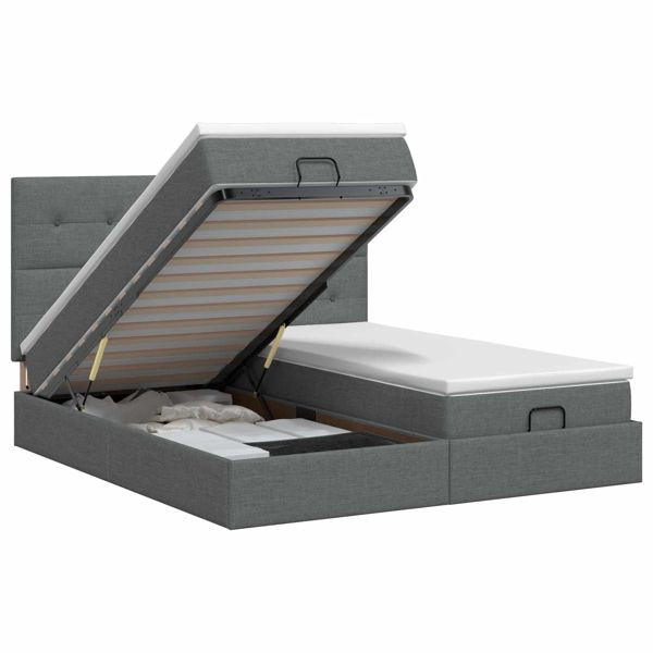 vidaXL Ottoman Bett mit Matratze mit Kopfteil 2 Stk. Dunkelgrau Stoff, 3457849